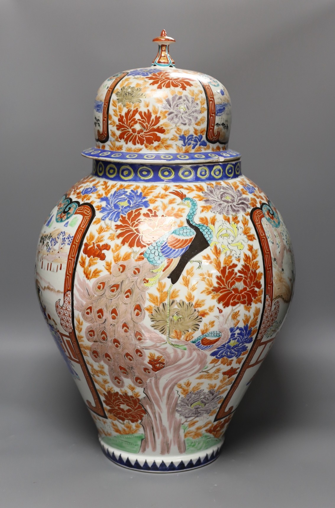 A large Japanese porcelain jar and cover, Meiji period, 60 cms high